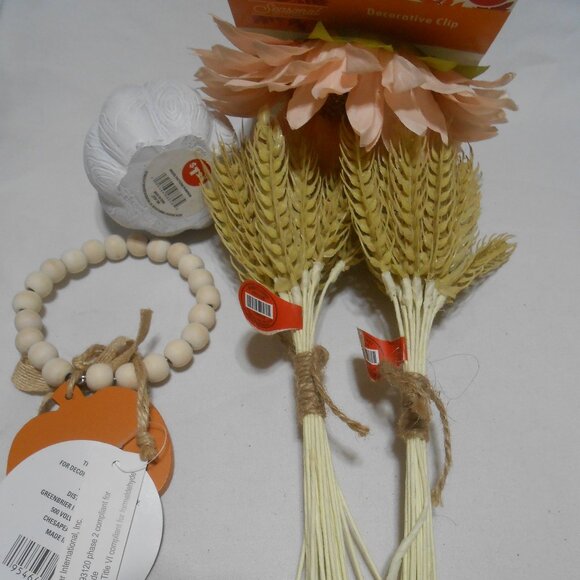NEW LOT FALL HALLOWEEN THANKSGIVING DECOR WHITE PUMPKIN, WHEAT PLANTS, MORE ππ - Picture 7 of 8